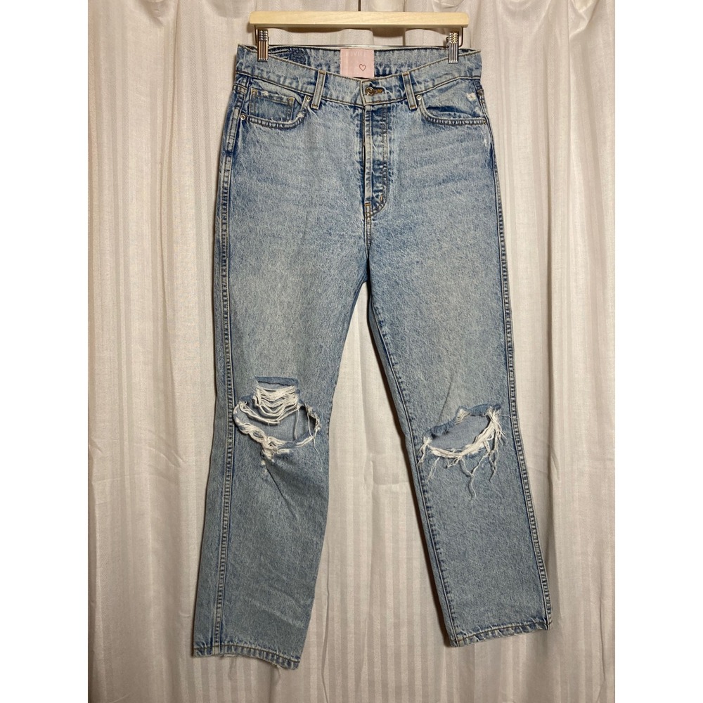 Revice Denim High Rise Straight Leg Distressed Light Wash Jeans Size 31